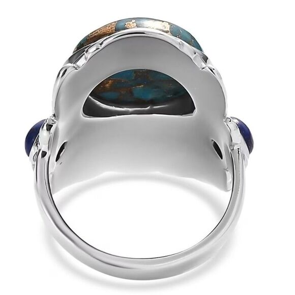 Mojave Blue Turquoise and Lapis Lazuli 8.90 ctw Feather Silver Ring Size 9 New - Picture 5 of 6